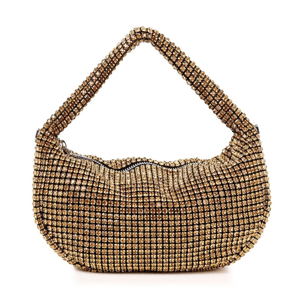 Rhinestone Crescent hand Bag – Glam Statement Piece (Gold)